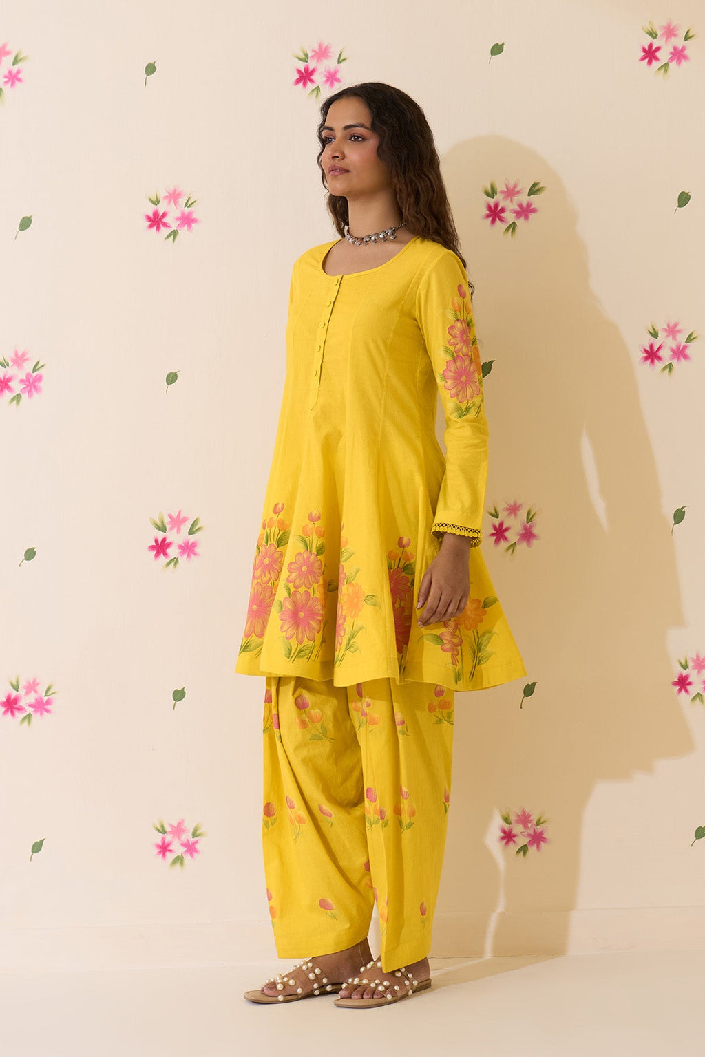 Mehraz Handpaint neon green short anarkali with salwar and dupatta ( set of 3 ) - Ready to ship
