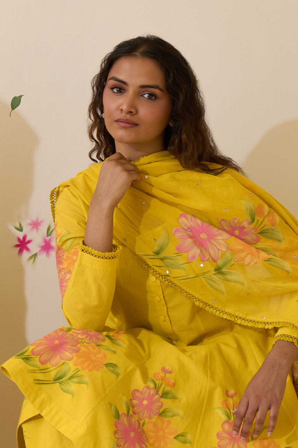 Mehraz Handpaint neon green short anarkali with salwar and dupatta ( set of 3 ) - Ready to ship