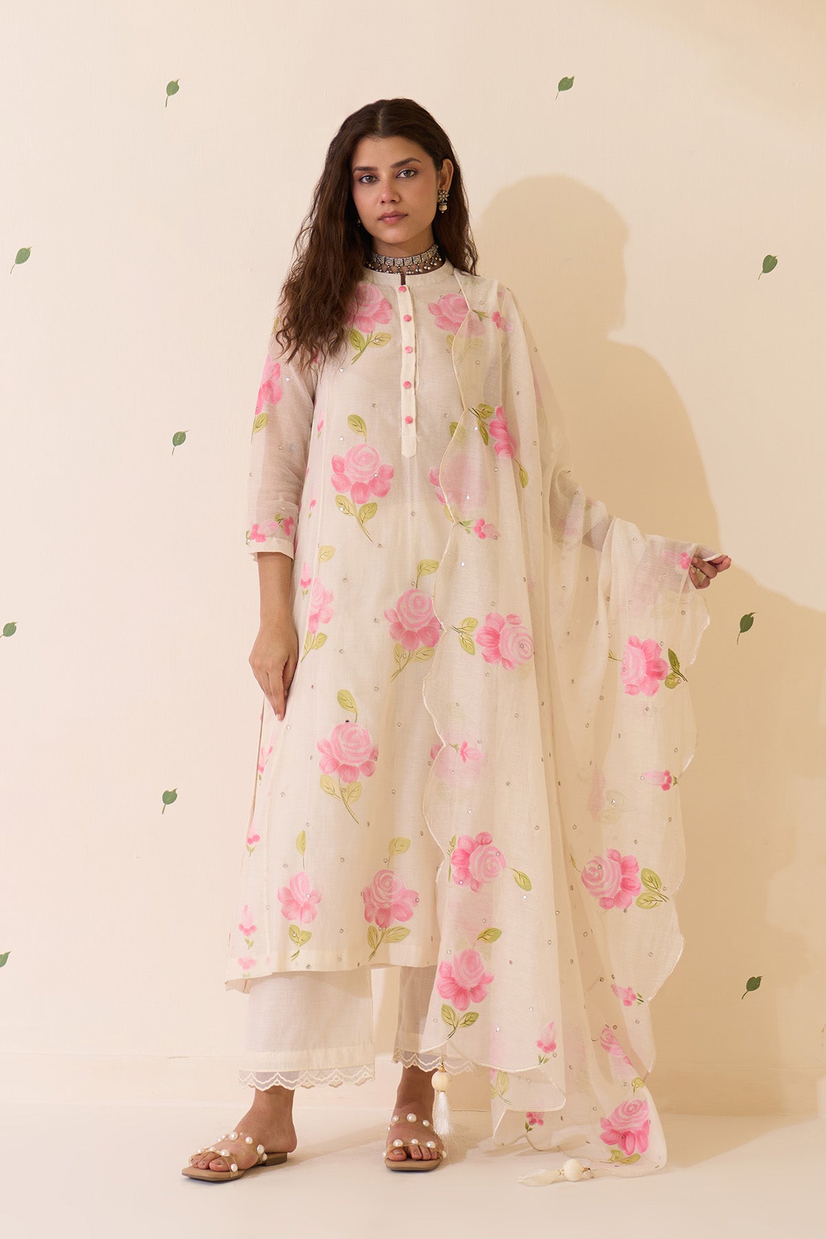 Mehraz Handpaint pink kurta with solid palazzo and scallop dupatta ( set of 3 ) - Ready to ship