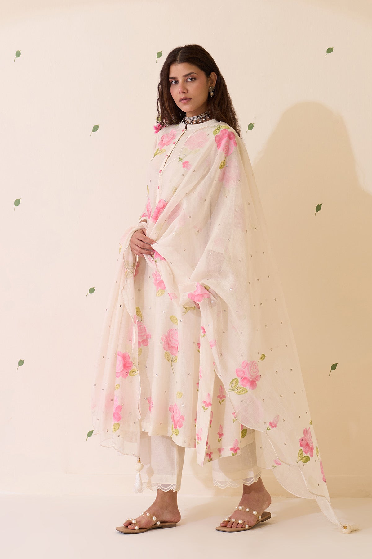 Mehraz Handpaint pink kurta with solid palazzo and scallop dupatta ( set of 3 ) - Ready to ship