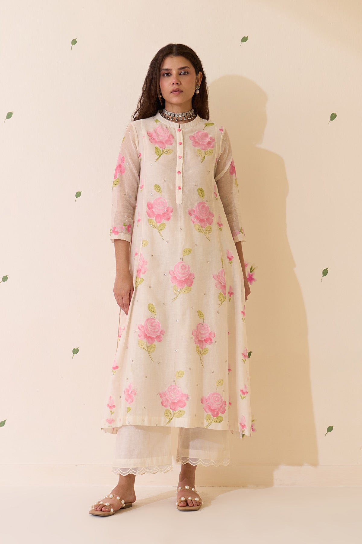 Mehraz Handpaint pink kurta with solid palazzo and scallop dupatta ( set of 3 ) - Ready to ship