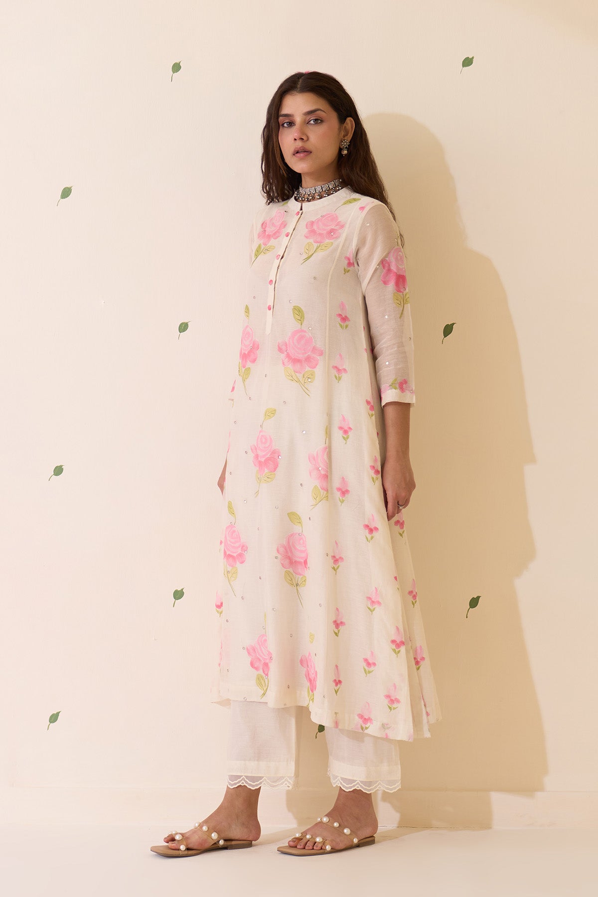 Mehraz Handpaint pink kurta with solid palazzo and scallop dupatta ( set of 3 ) - Ready to ship