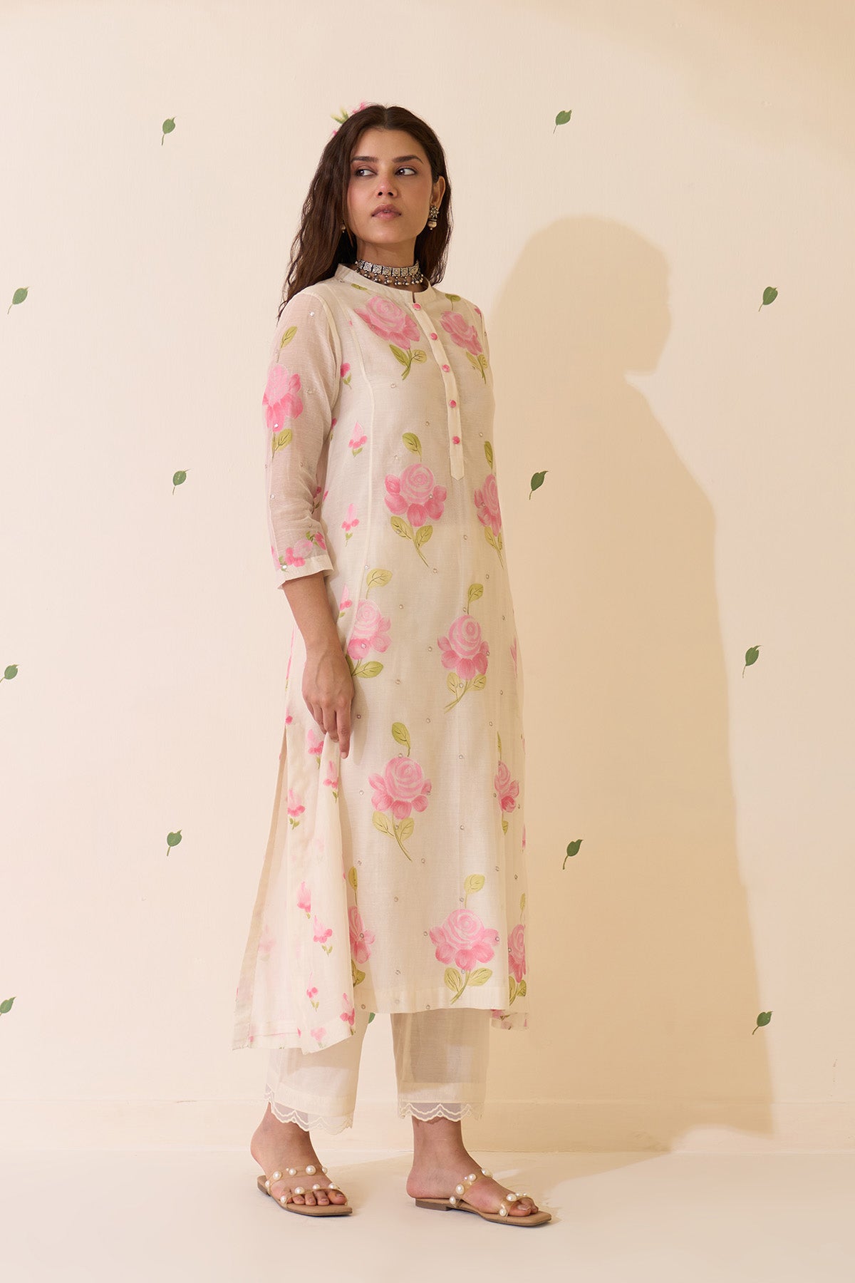 Mehraz Handpaint pink kurta with solid palazzo and scallop dupatta ( set of 3 ) - Ready to ship