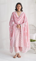 Gulmohar khari dusty pink block printed straight kurta with palazzo and dupatta ( set of 3) - Ready to ship