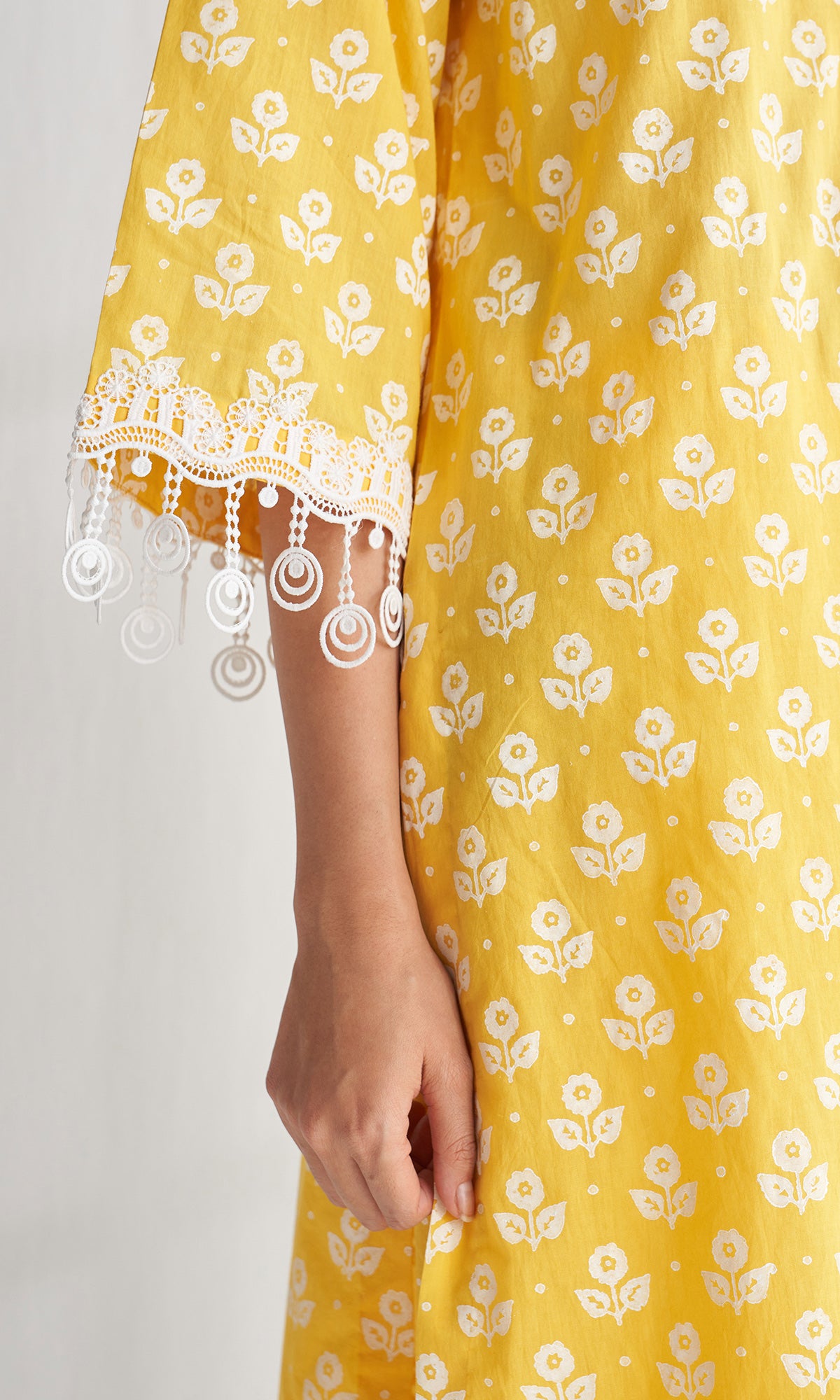 Gulmohar khari yellow block printed straight kurta with palazzo and dupatta ( set of 3) - Ready to ship