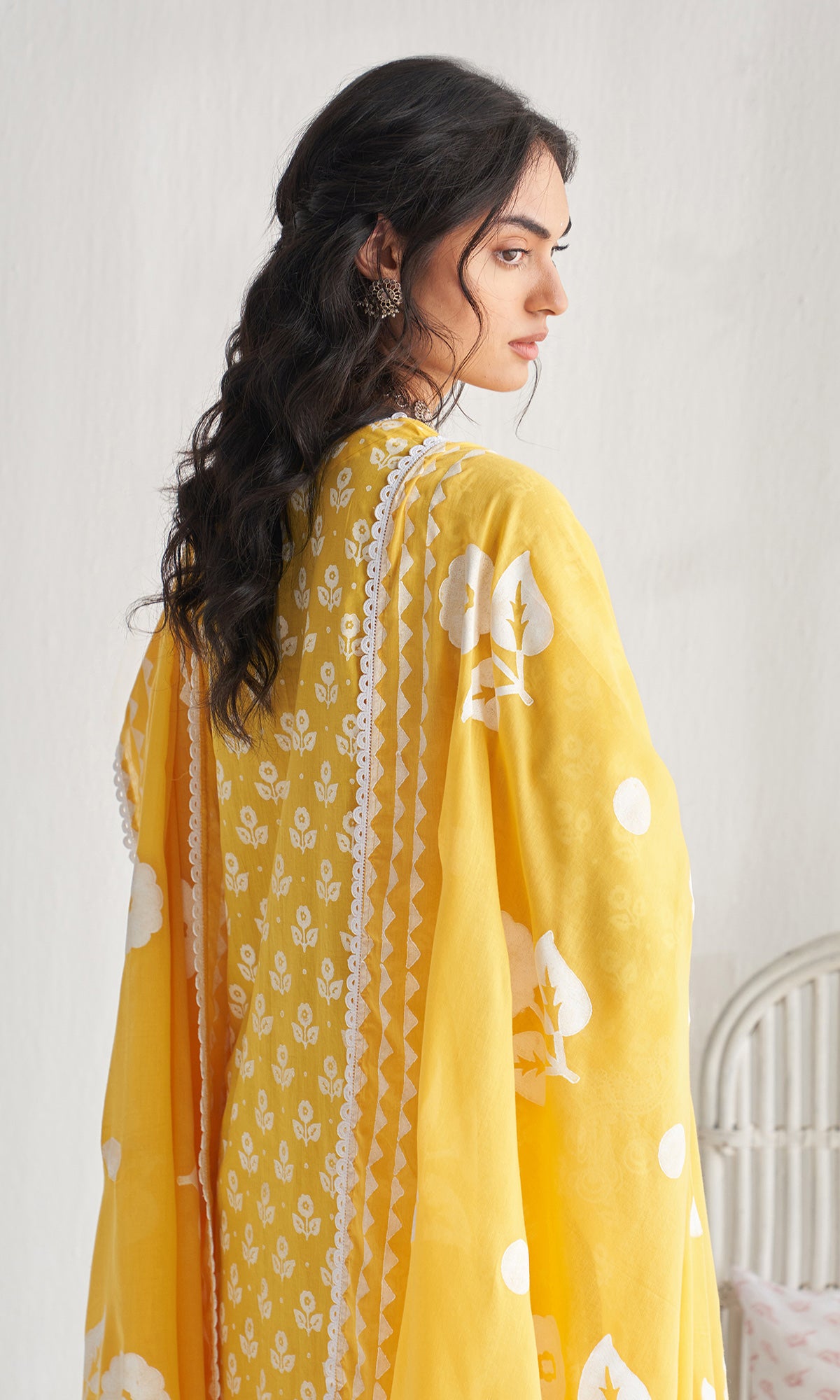 Gulmohar khari yellow block printed straight kurta with palazzo and dupatta ( set of 3) - Ready to ship