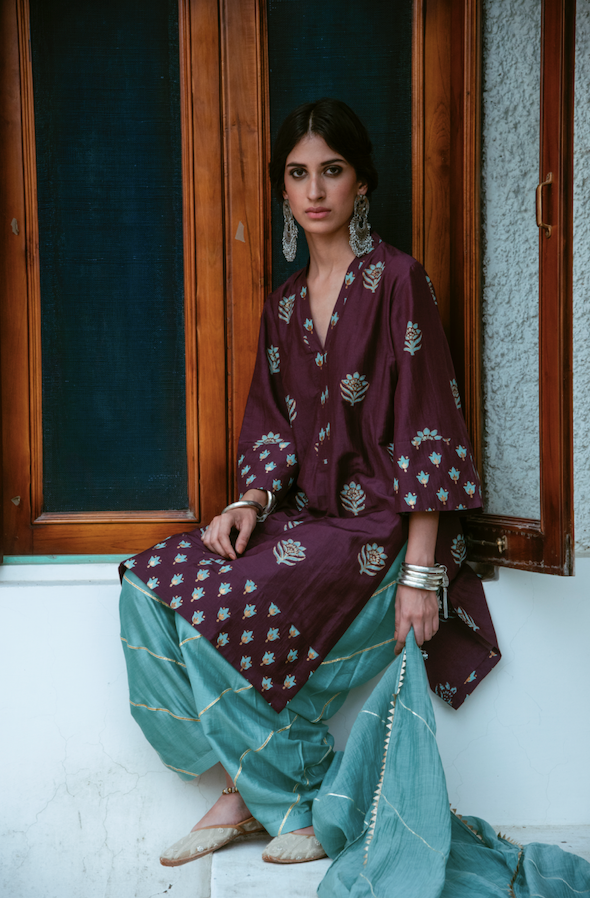 AAFREEN WINE SUIT SET