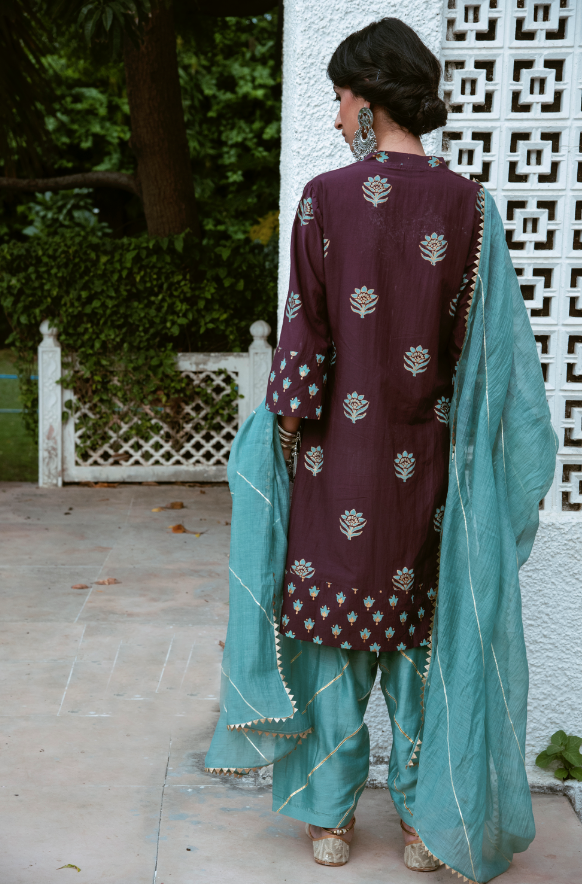 AAFREEN WINE SUIT SET