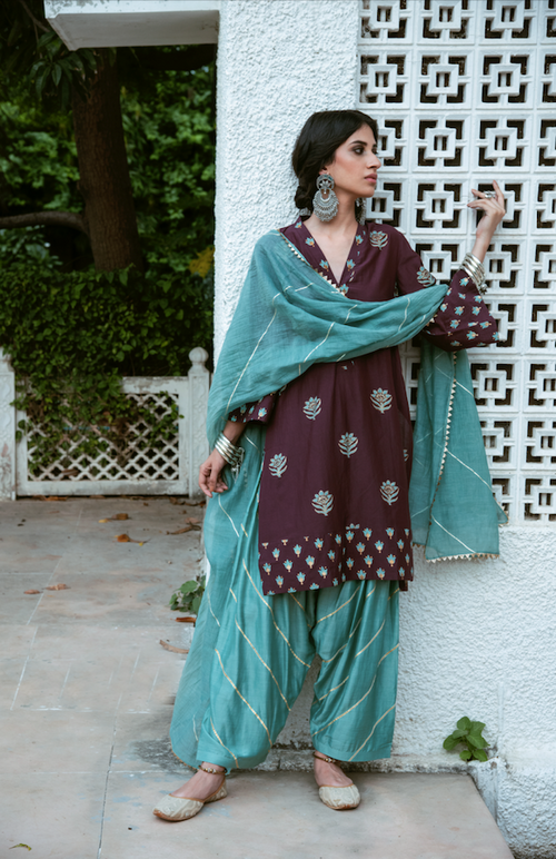 AAFREEN WINE SUIT SET