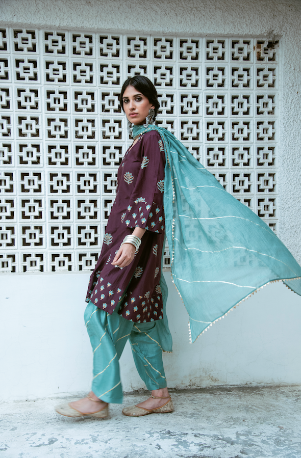 AAFREEN WINE SUIT SET